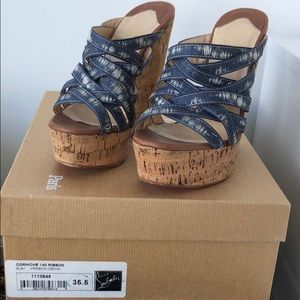 Denim and cork Christian Lou Boutin wedges